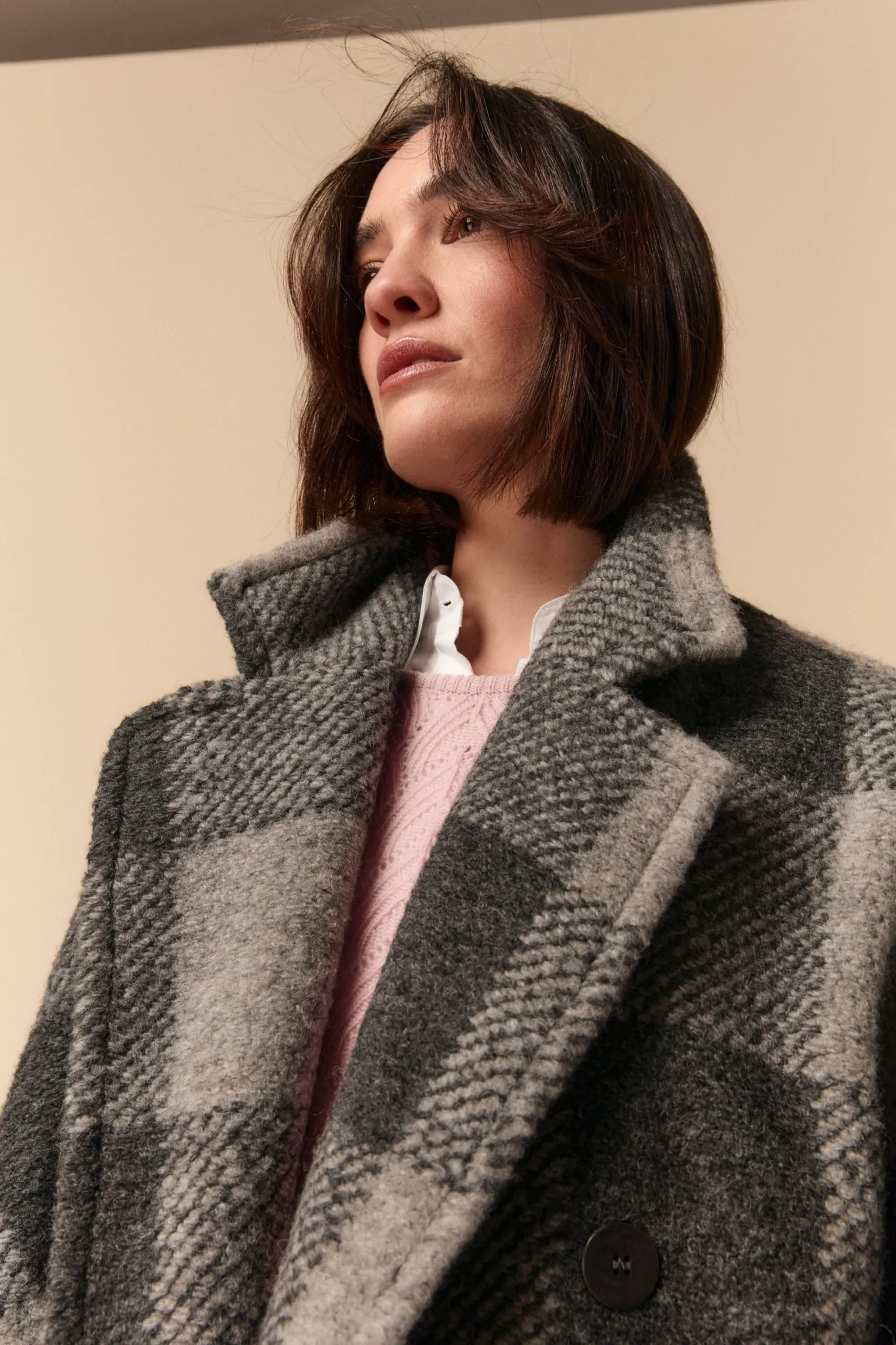 Cappotto Doppiopetto Check in Misto Lana - GRIGIO QUADRI