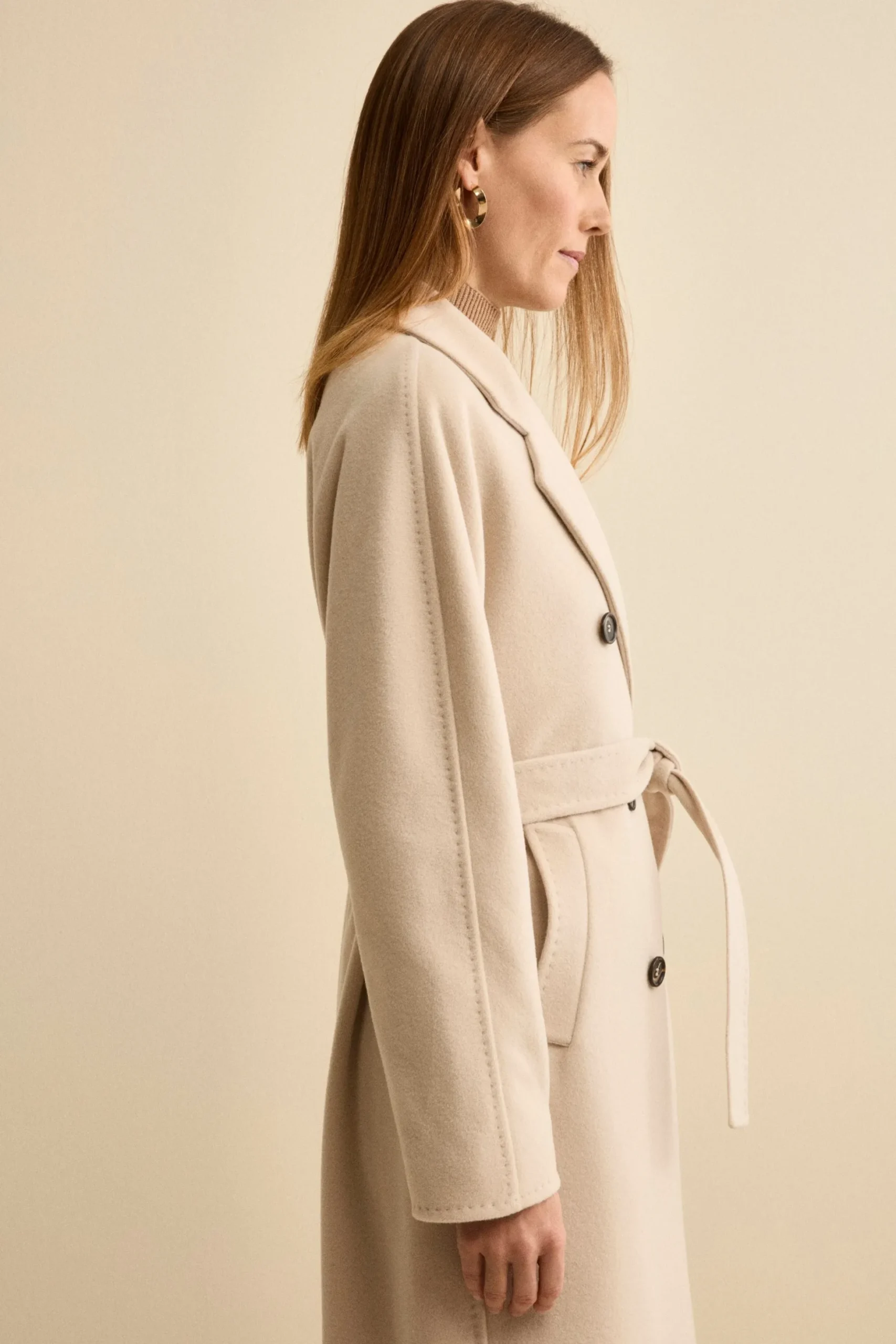 Cappotto Doppiopetto con Revers Classico in Lana e Cashmere - GESSO