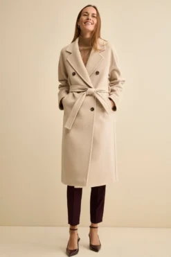 Cappotto Doppiopetto con Revers Classico in Lana e Cashmere - GESSO