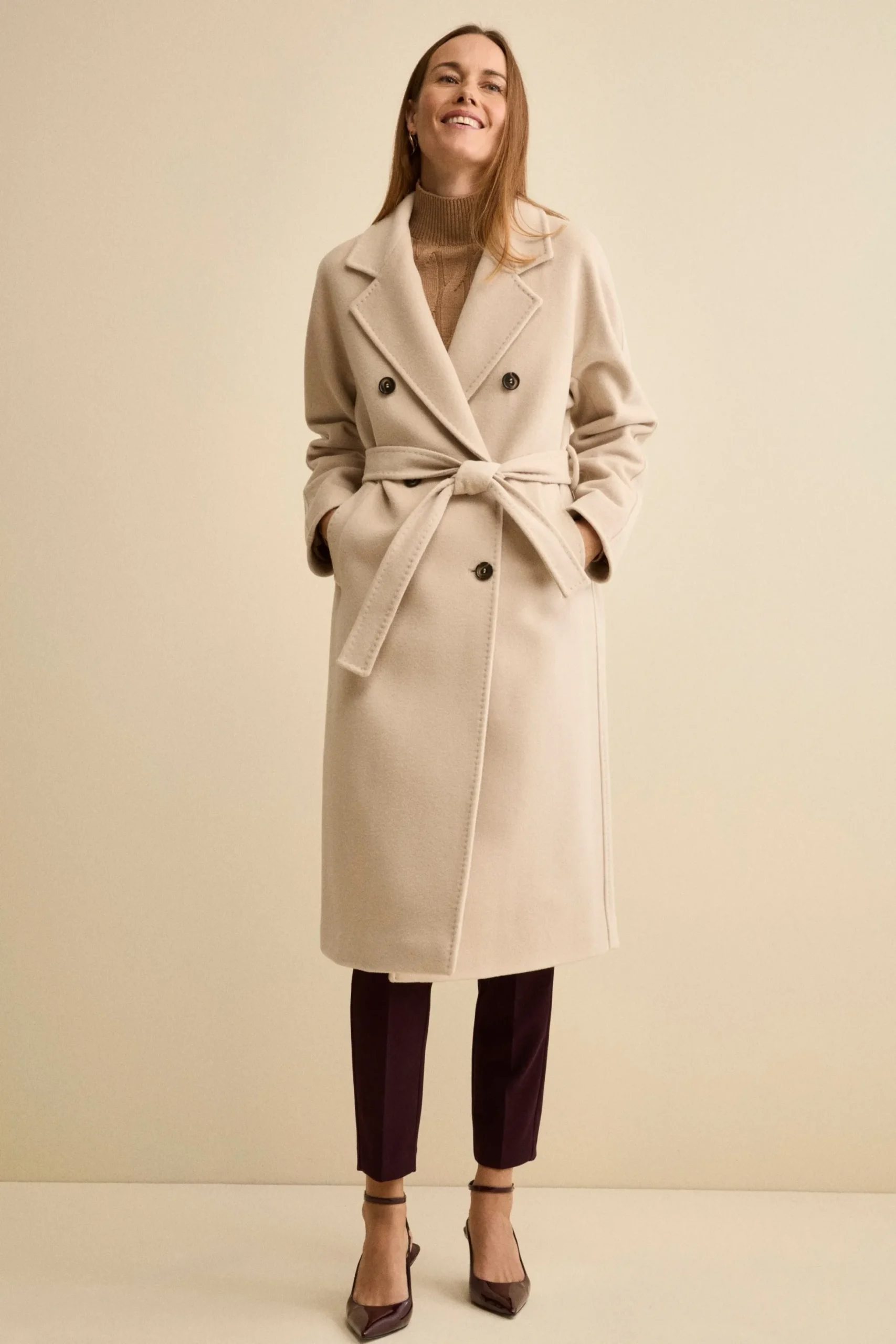 Cappotto Doppiopetto con Revers Classico in Lana e Cashmere - GESSO