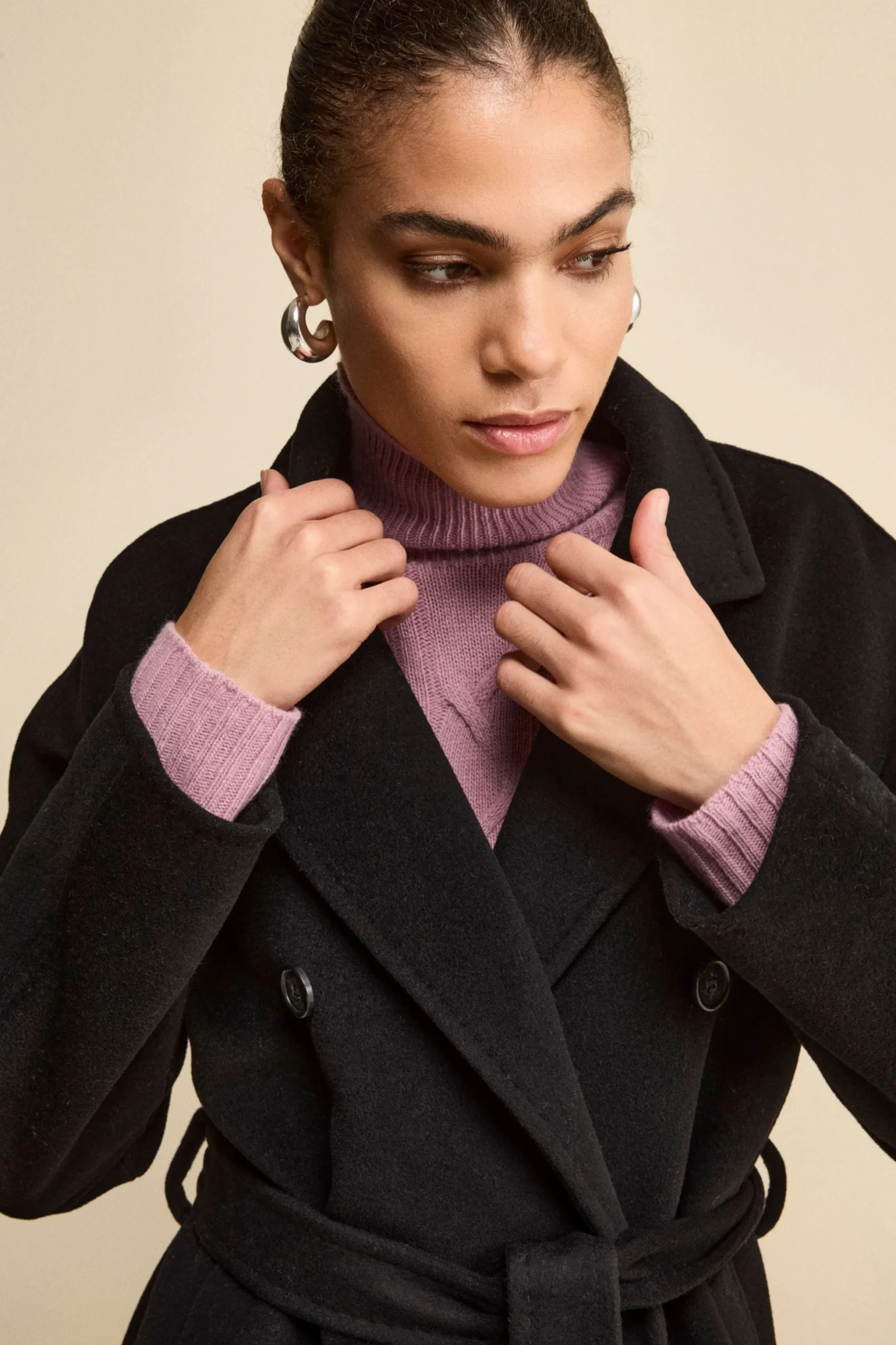 Cappotto Doppiopetto con Revers Classico in Lana e Cashmere - NERO