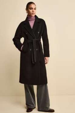 Cappotto Doppiopetto con Revers Classico in Lana e Cashmere - NERO