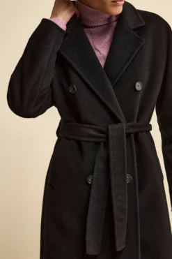 Cappotto Doppiopetto con Revers Classico in Lana e Cashmere - NERO