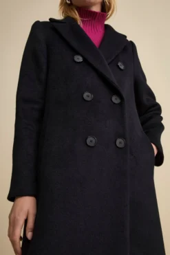 Cappotto Doppiopetto Foderato Lungo in Misto Lana - BLU
