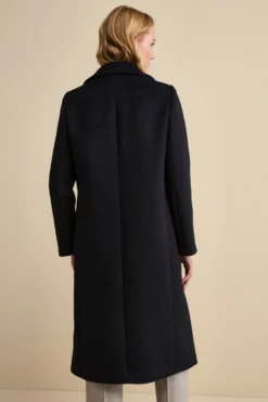 Cappotto Doppiopetto Foderato Lungo in Misto Lana - BLU