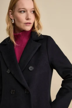 Cappotto Doppiopetto Foderato Lungo in Misto Lana - BLU