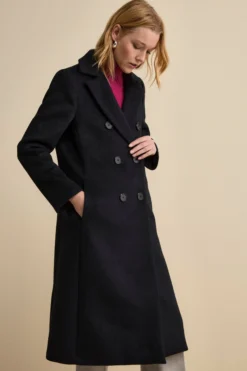 Cappotto Doppiopetto Foderato Lungo in Misto Lana - BLU
