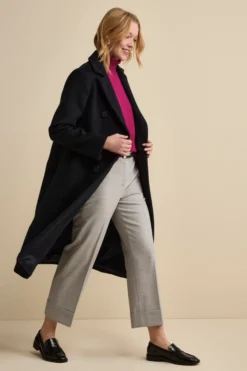 Cappotto Doppiopetto Foderato Lungo in Misto Lana - BLU