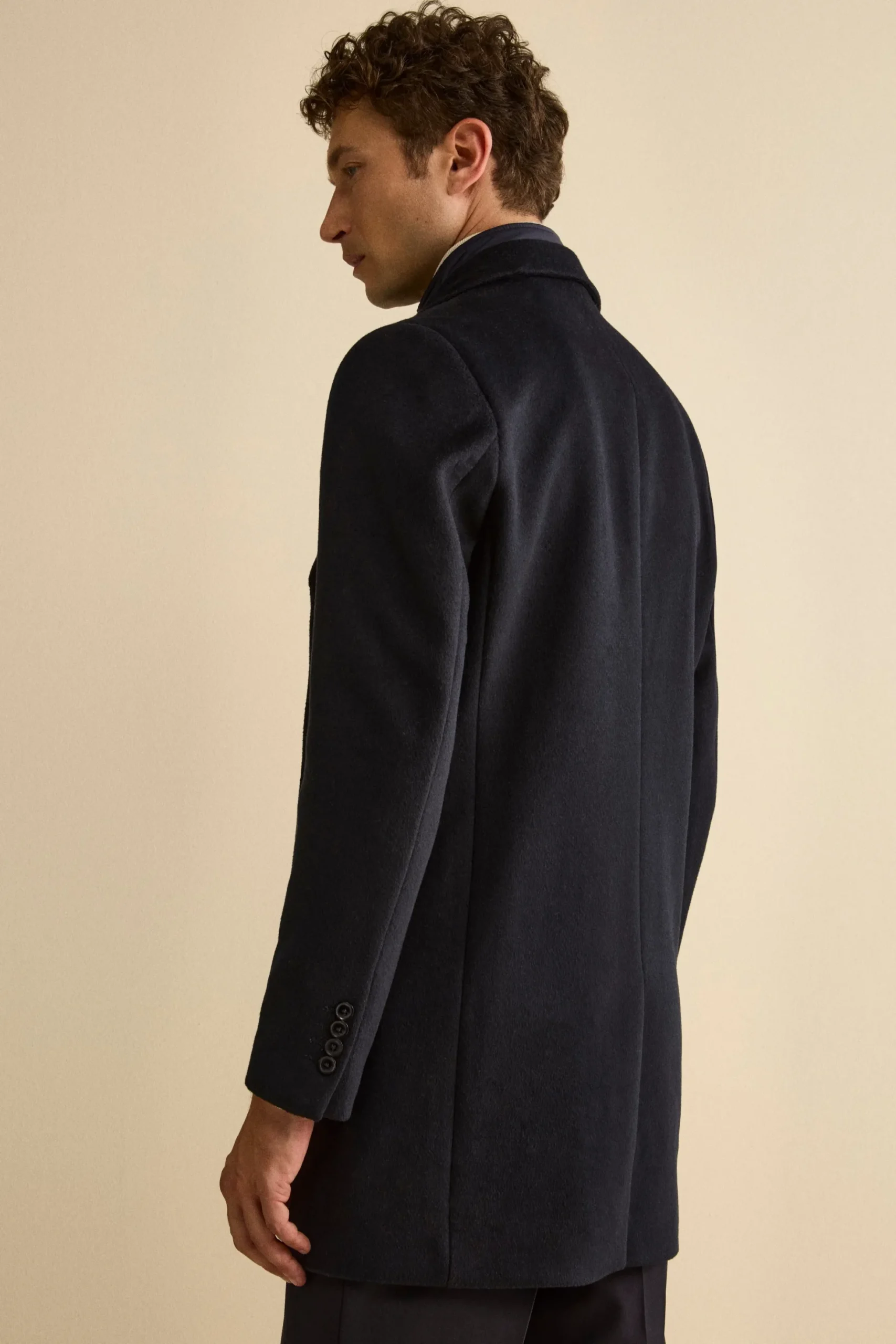 Cappotto Foderato in Misto Lana con Pettorina - BLU
