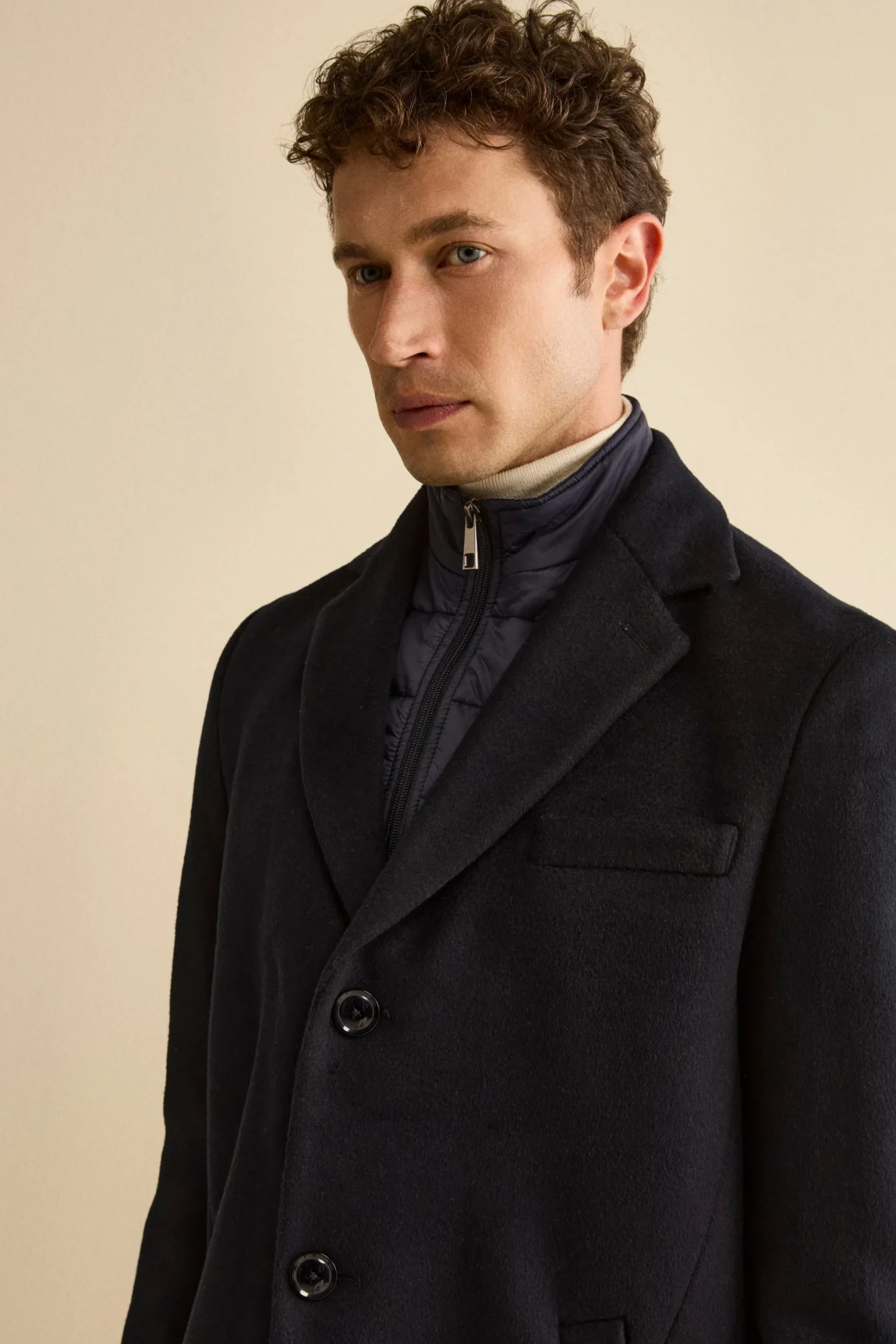 Cappotto Foderato in Misto Lana con Pettorina - BLU