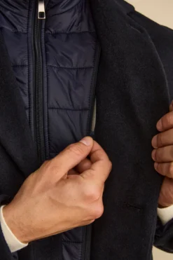 Cappotto Foderato in Misto Lana con Pettorina - BLU