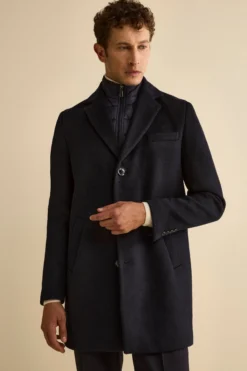 Cappotto Foderato in Misto Lana con Pettorina - BLU