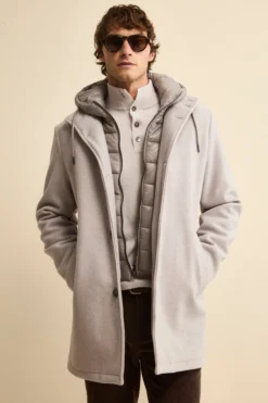 Cappotto in Misto Lana con Cappuccio Removibile - GRIGIO CHIARO