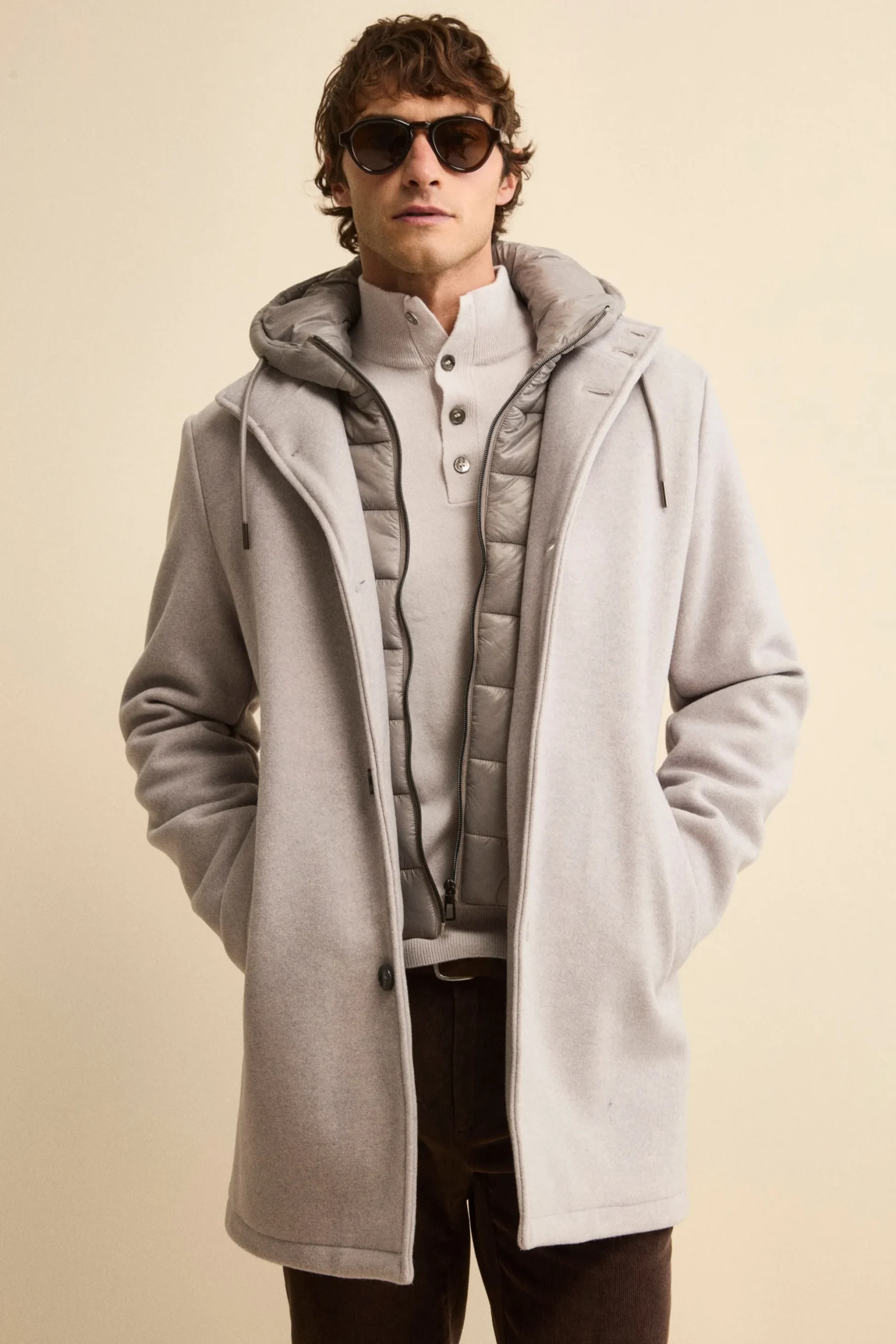 Cappotto in Misto Lana con Cappuccio Removibile - GRIGIO CHIARO