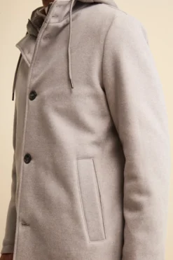 Cappotto in Misto Lana con Cappuccio Removibile - GRIGIO CHIARO
