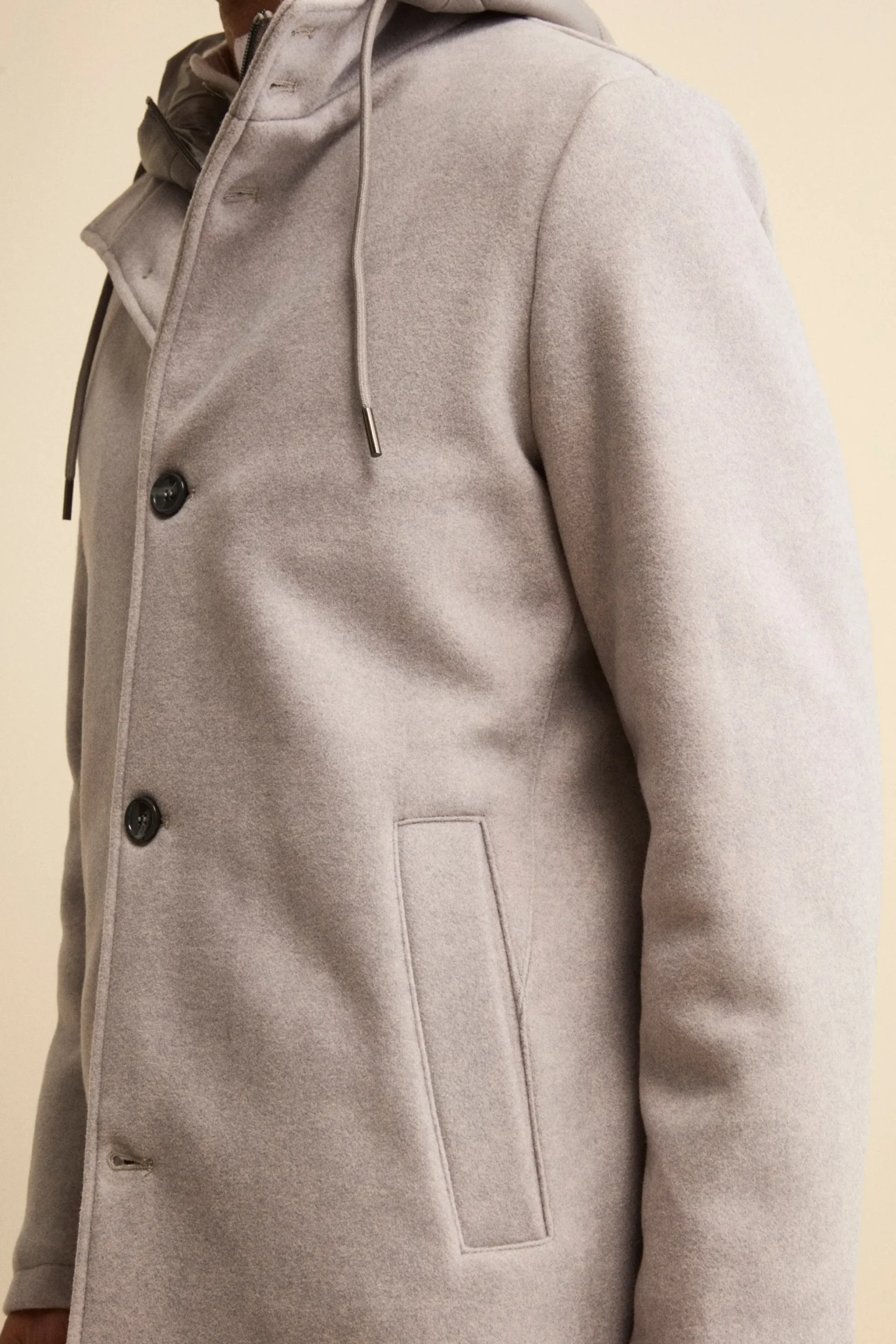 Cappotto in Misto Lana con Cappuccio Removibile - GRIGIO CHIARO