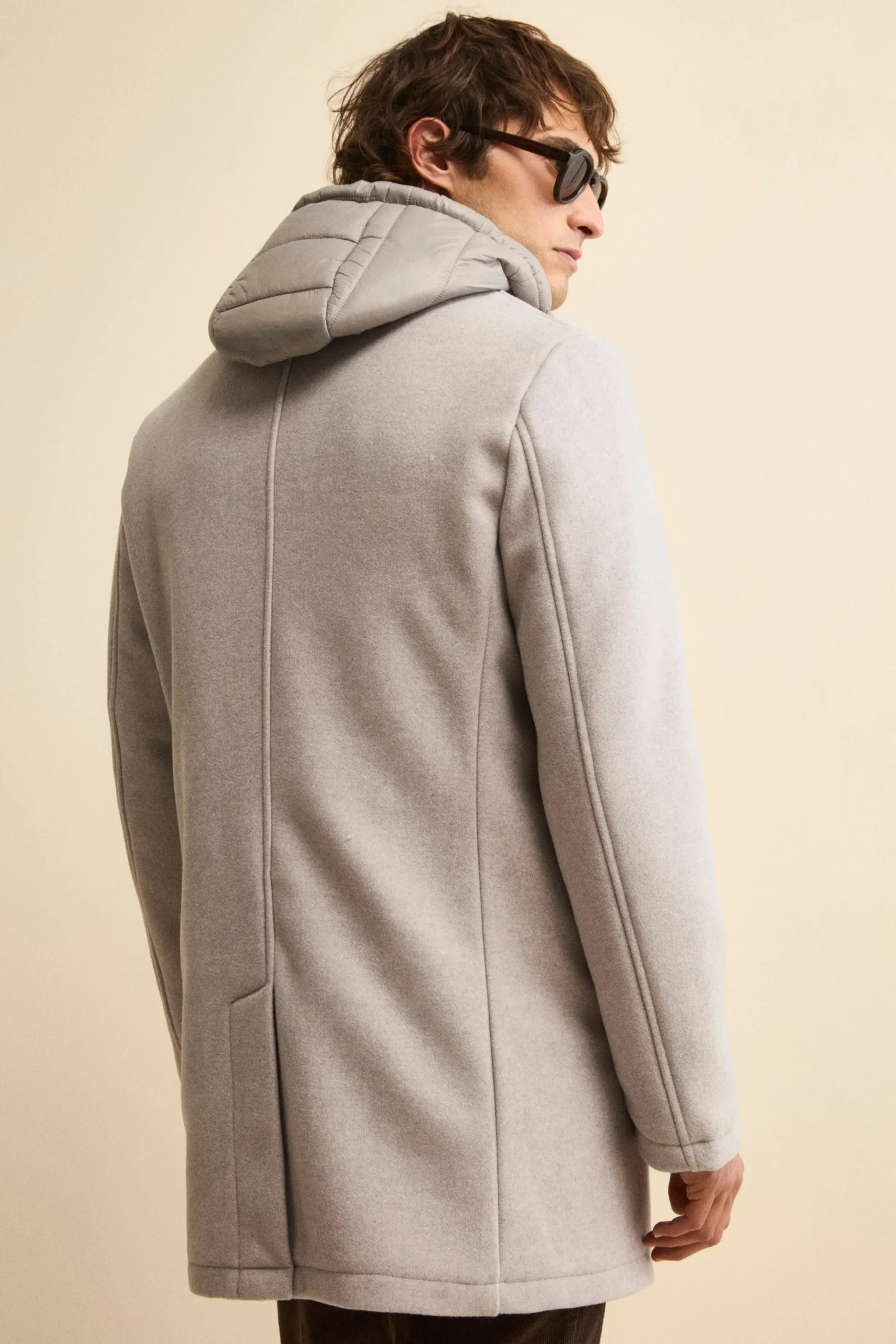 Cappotto in Misto Lana con Cappuccio Removibile - GRIGIO CHIARO
