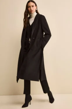 Cappotto Lungo con Cintura e Cappuccio - NERO