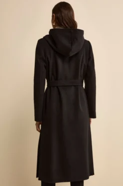 Cappotto Lungo con Cintura e Cappuccio - NERO