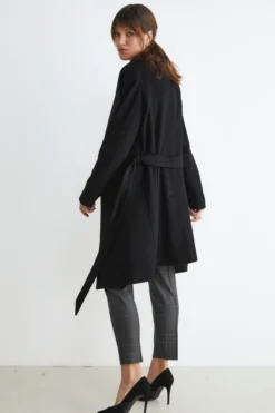 Cappotto lungo con cintura - NERO