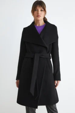 Cappotto lungo con cintura - NERO