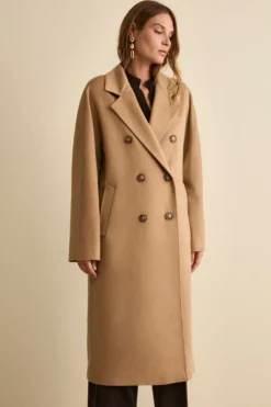Cappotto Lungo Doppiopetto Foderato in Cashmere - CAMMELLO