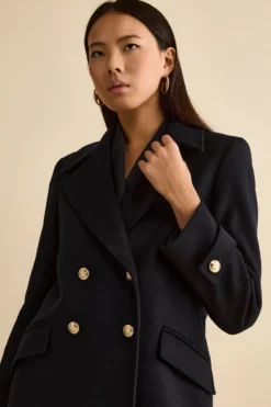 Cappotto Lungo Doppiopetto in Misto Lana e Cahsmere - BLU