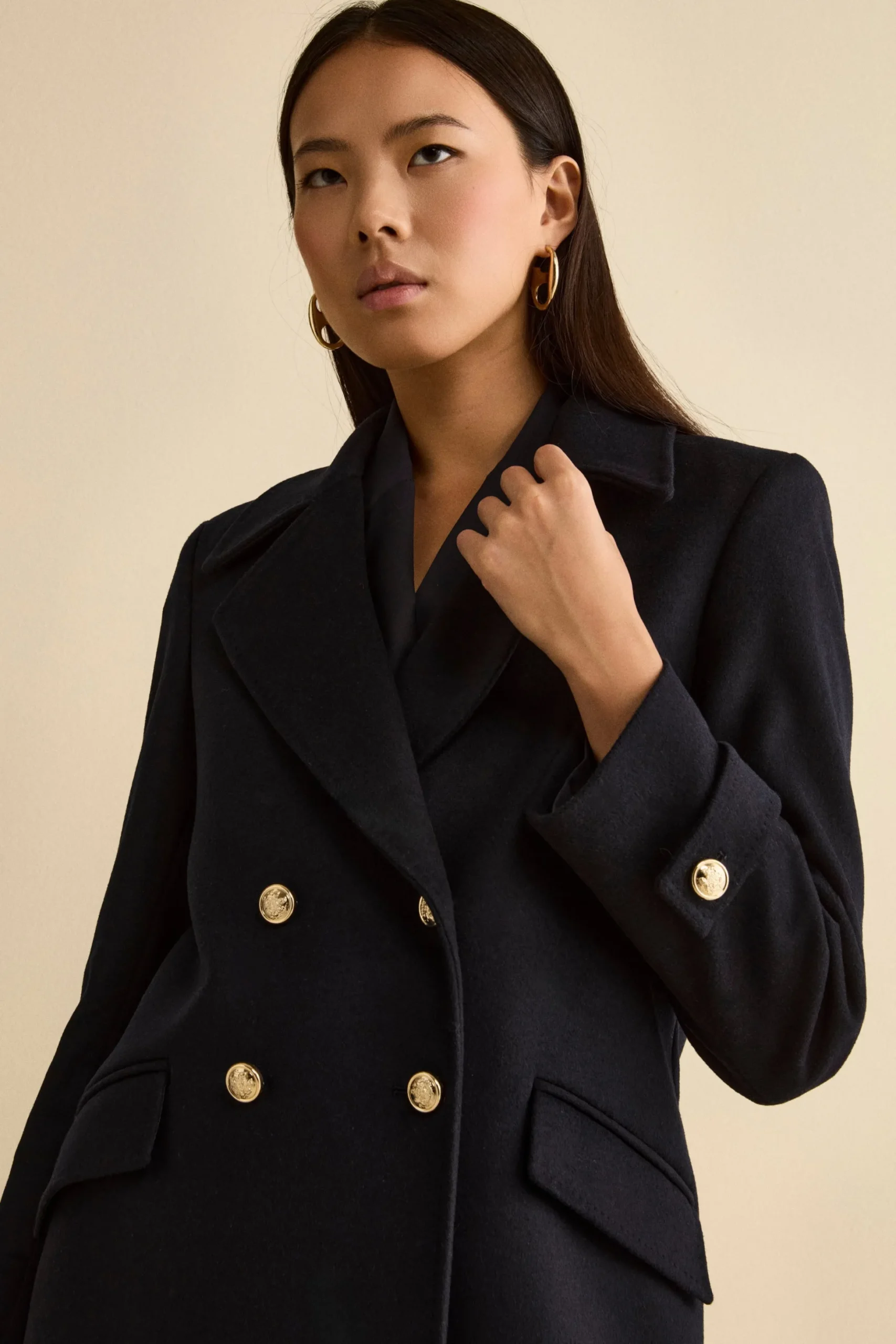 Cappotto Lungo Doppiopetto in Misto Lana e Cahsmere - BLU