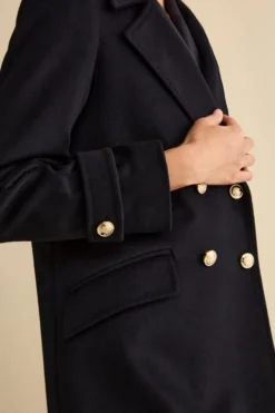 Cappotto Lungo Doppiopetto in Misto Lana e Cahsmere - BLU