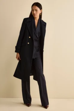 Cappotto Lungo Doppiopetto in Misto Lana e Cahsmere - BLU