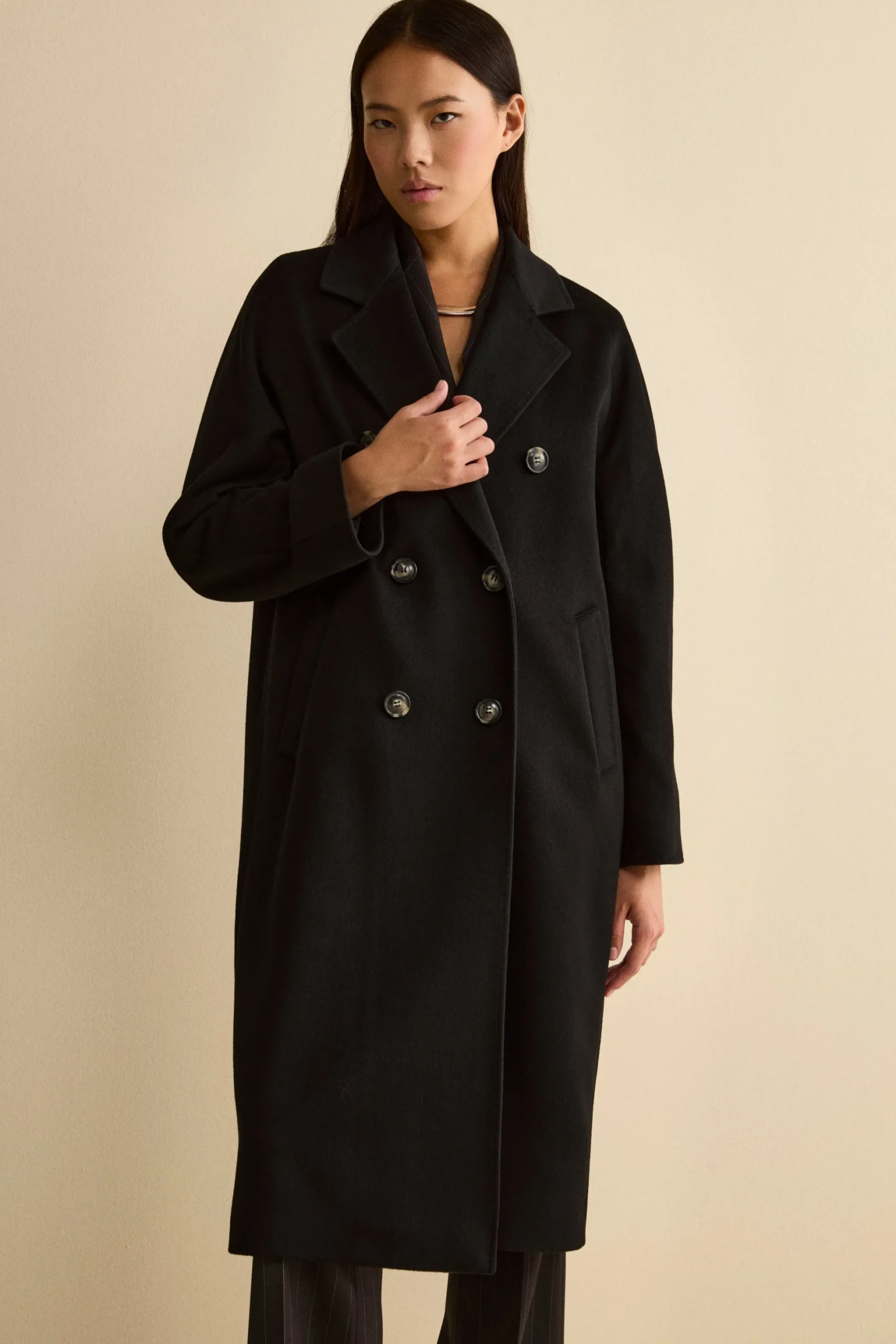 Cappotto Lungo Doppiopetto in Puro Cashmere - NERO