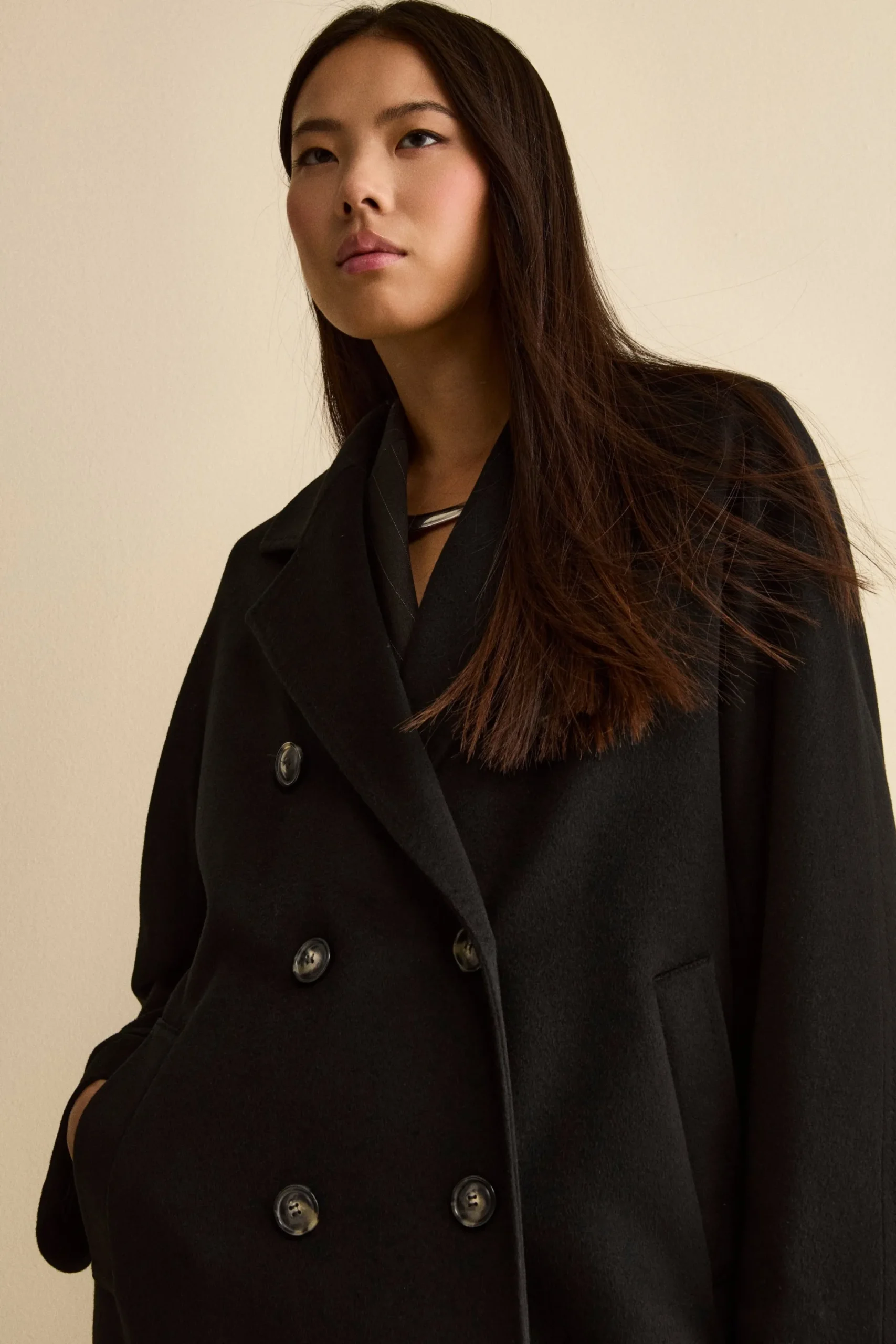 Cappotto Lungo Doppiopetto in Puro Cashmere - NERO