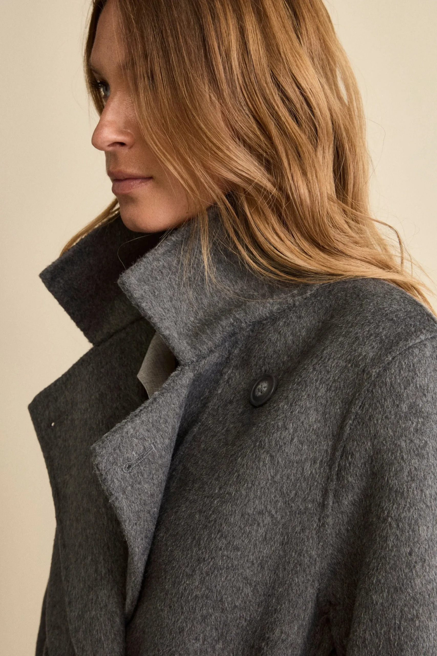 Cappotto Lungo Doppiopetto Sfoderato in Misto Lana - GRIGIO