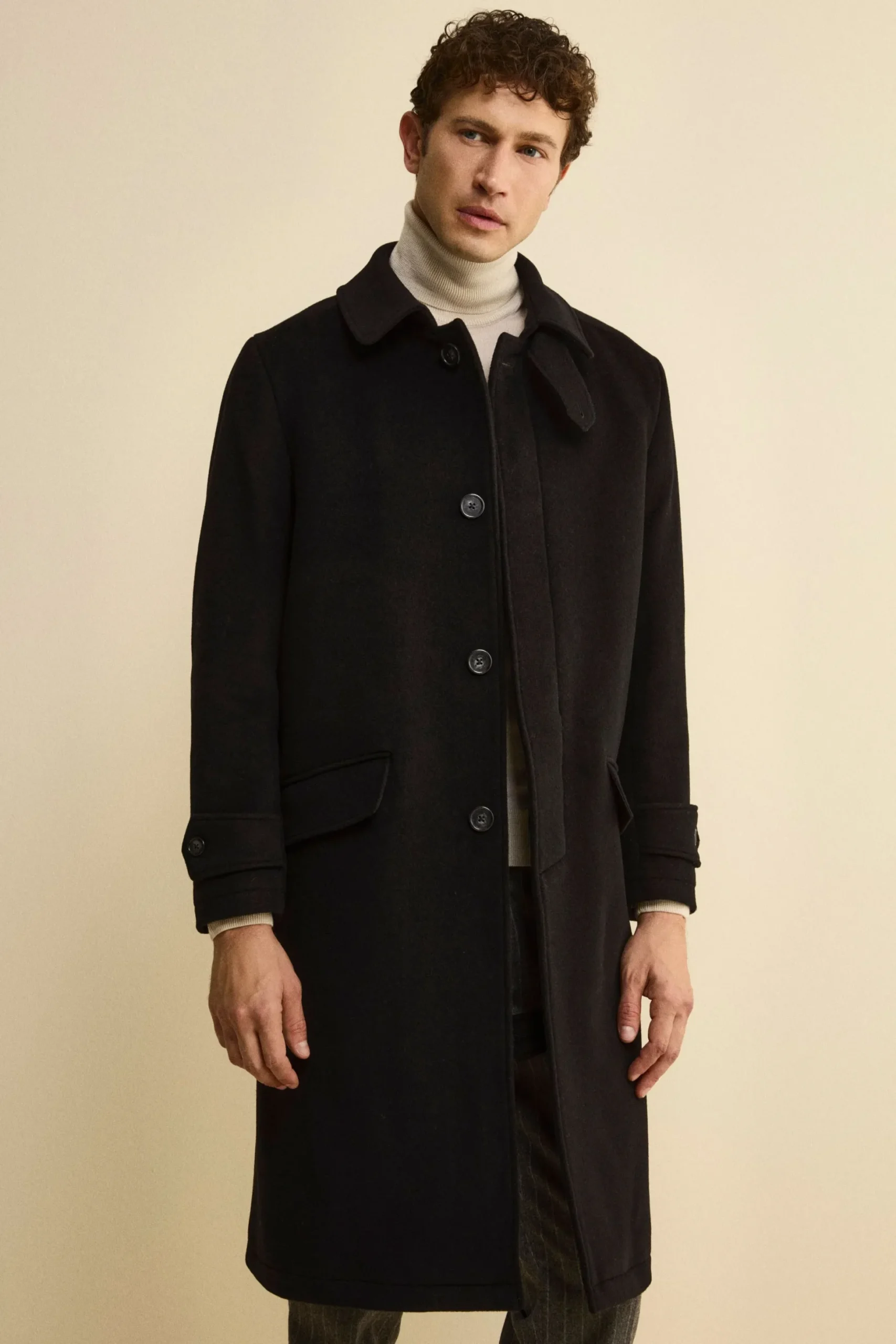 Cappotto Lungo Foderato in Lana e Cashmere - NERO