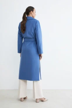 Cappotto lungo in lana e cashmere - AZZURRO