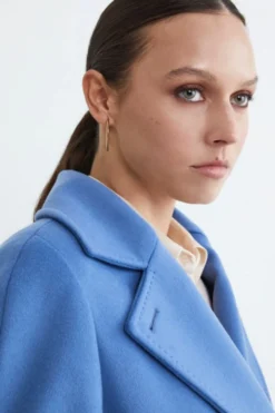Cappotto lungo in lana e cashmere - AZZURRO