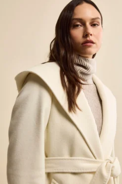 Cappotto Lungo in Lana e Cashmere con Cappuccio - PANNA