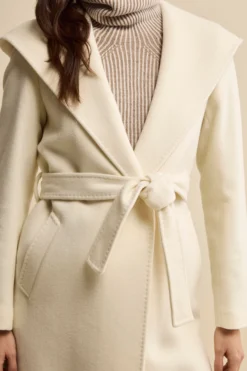 Cappotto Lungo in Lana e Cashmere con Cappuccio - PANNA