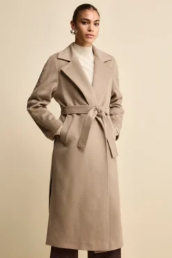 Cappotto lungo in lana e cashmere - NOCCIOLA