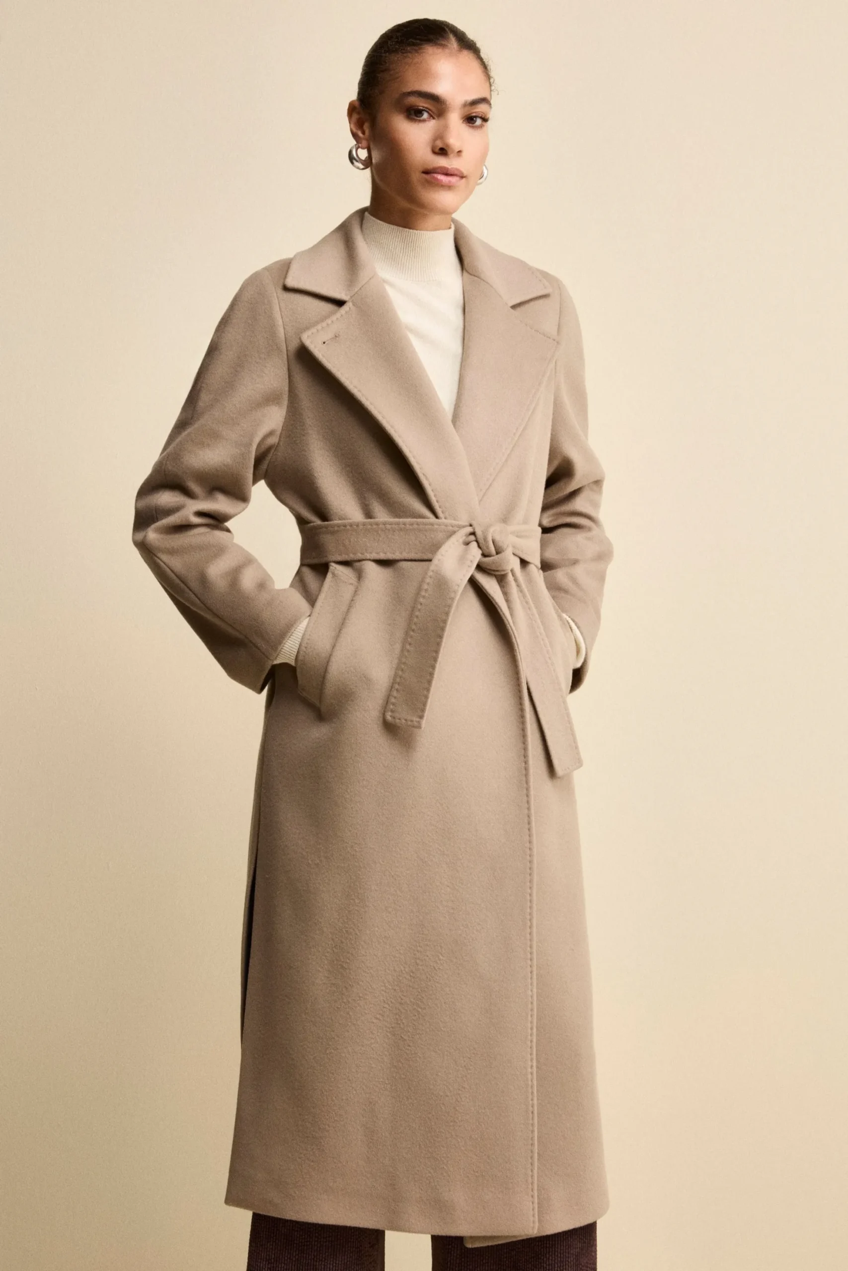 Cappotto lungo in lana e cashmere - NOCCIOLA