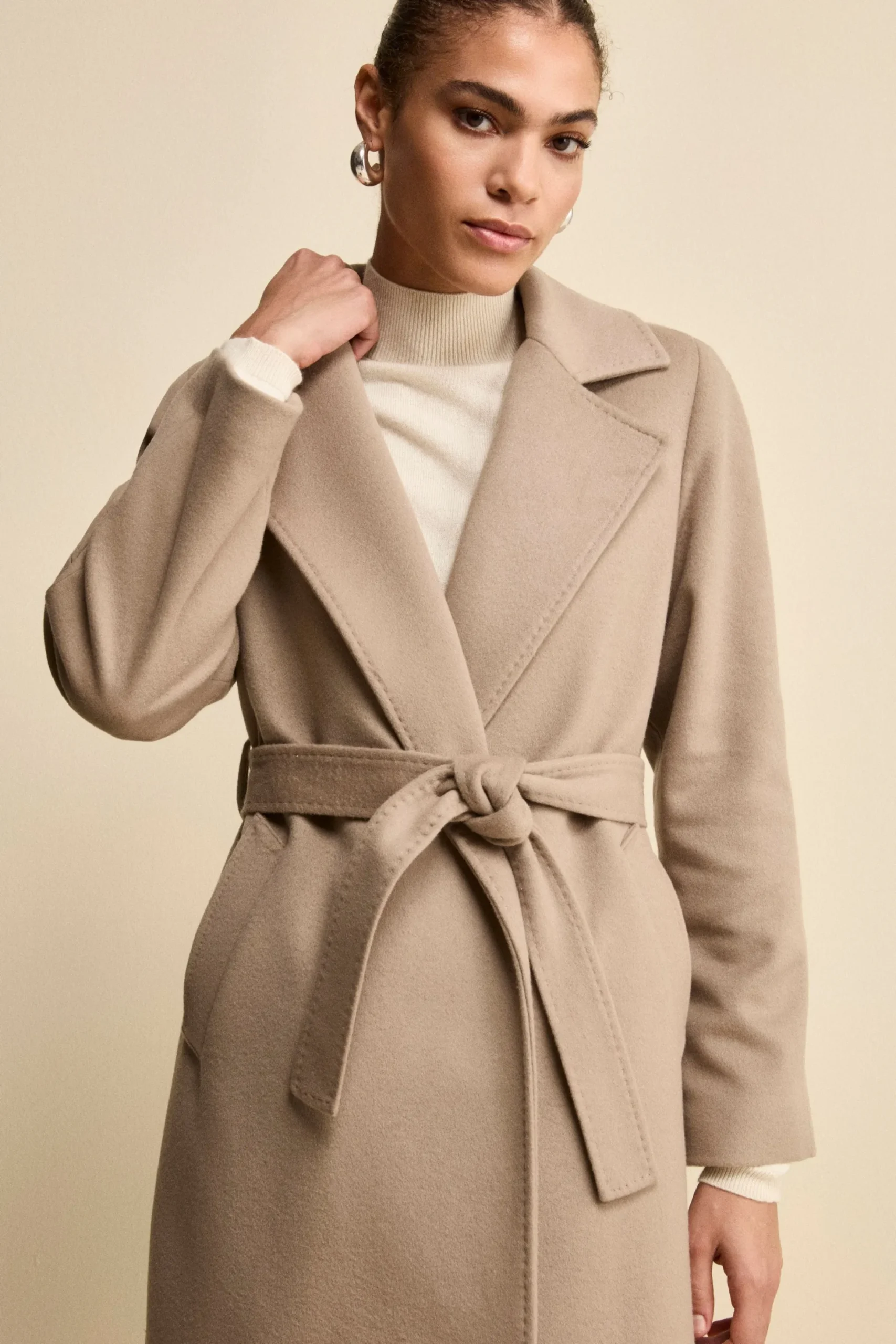 Cappotto lungo in lana e cashmere - NOCCIOLA