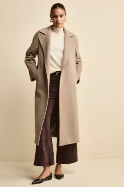 Cappotto lungo in lana e cashmere - NOCCIOLA