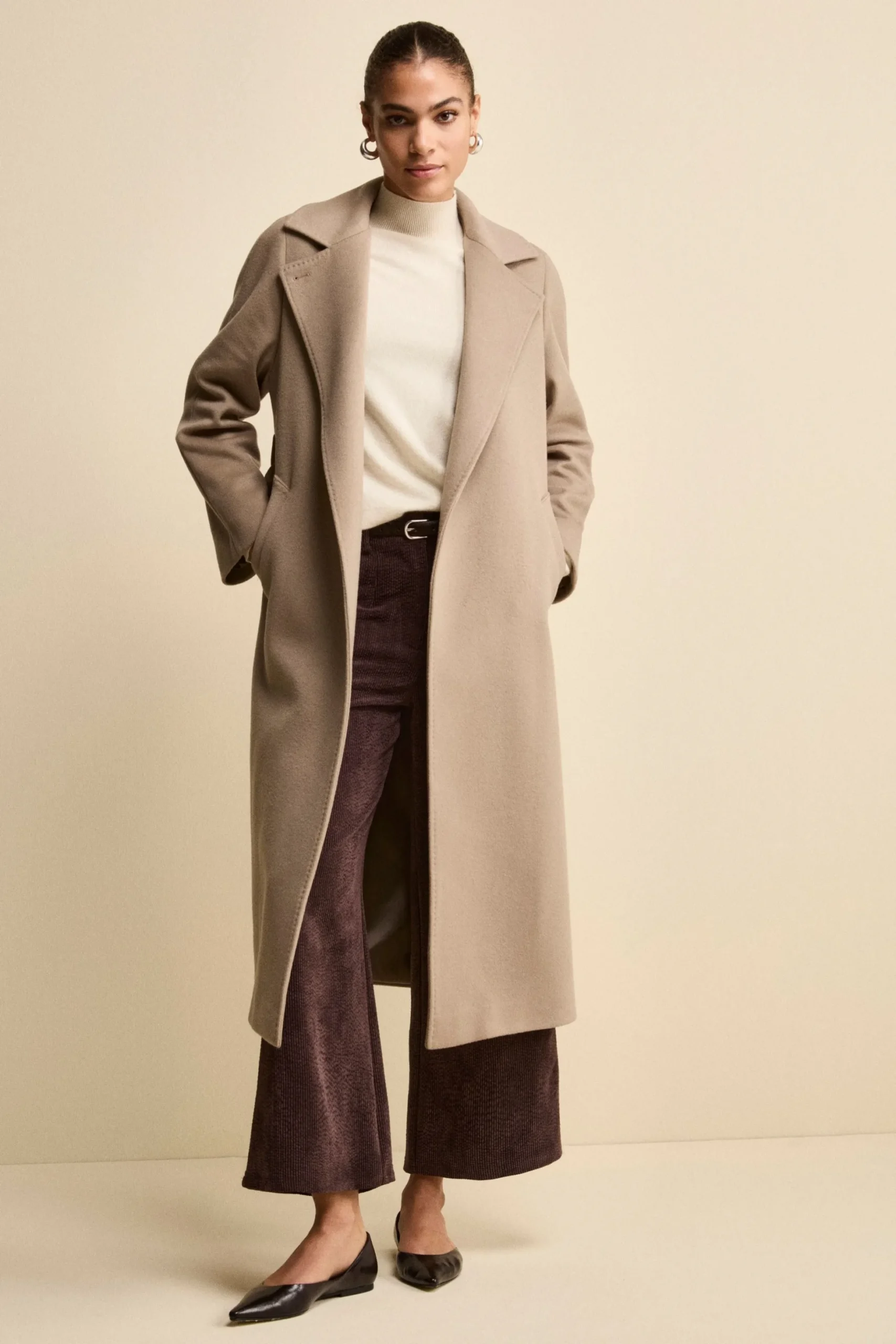 Cappotto lungo in lana e cashmere - NOCCIOLA