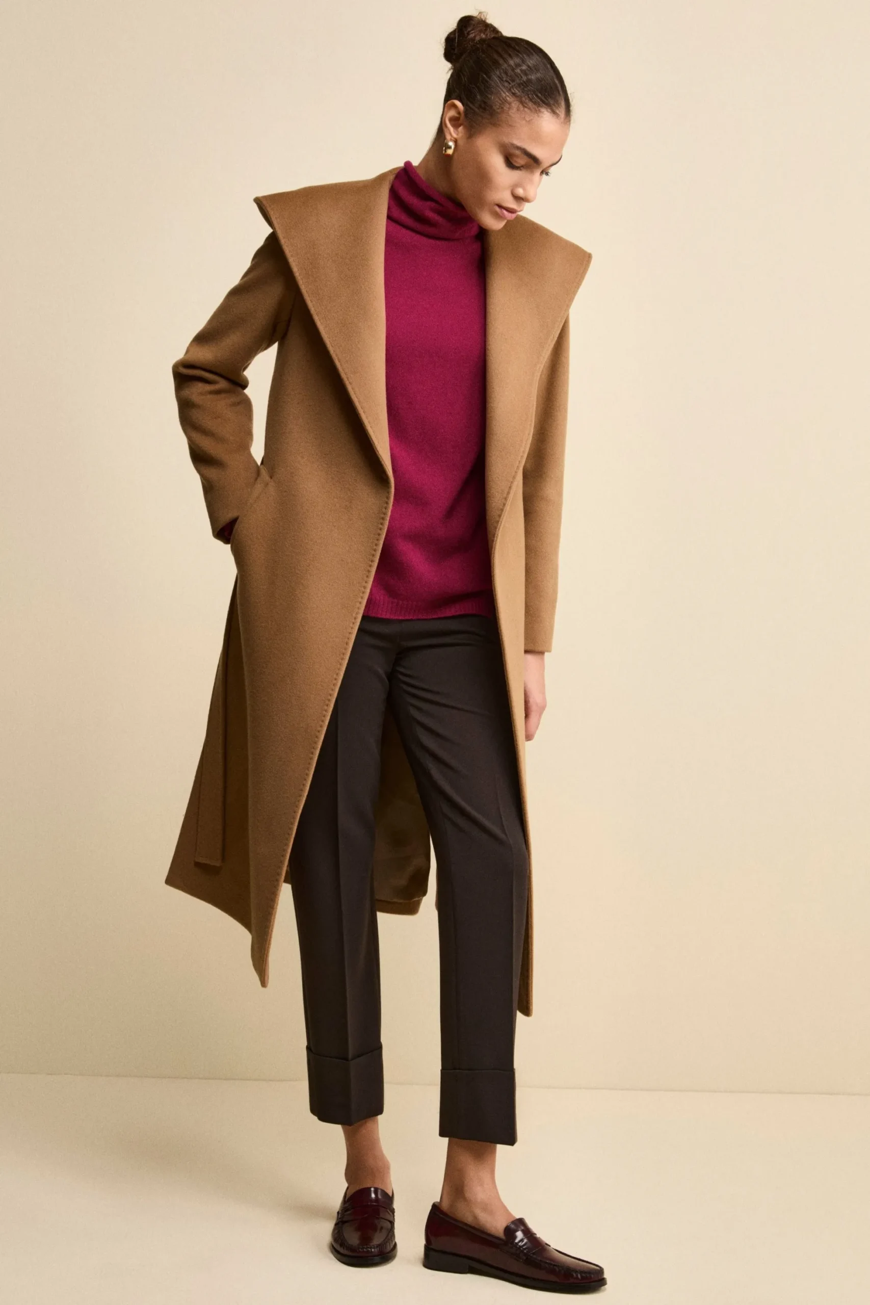 Cappotto Lungo in Lana e Cashmere con Cappuccio - CAMMELLO