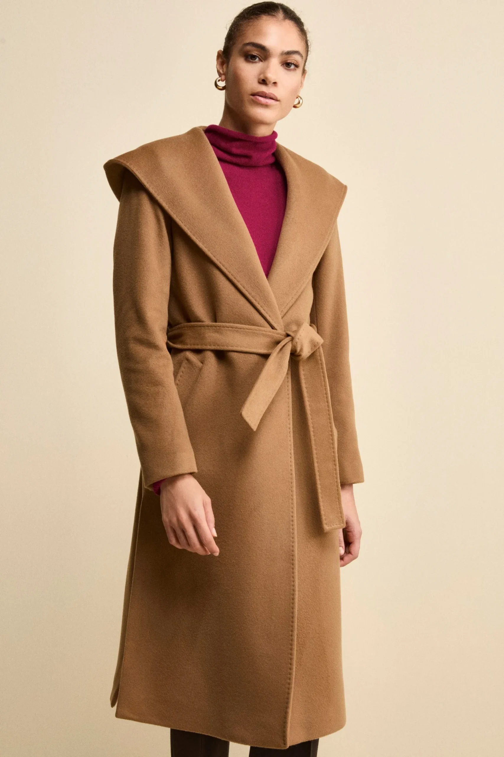 Cappotto Lungo in Lana e Cashmere con Cappuccio - CAMMELLO