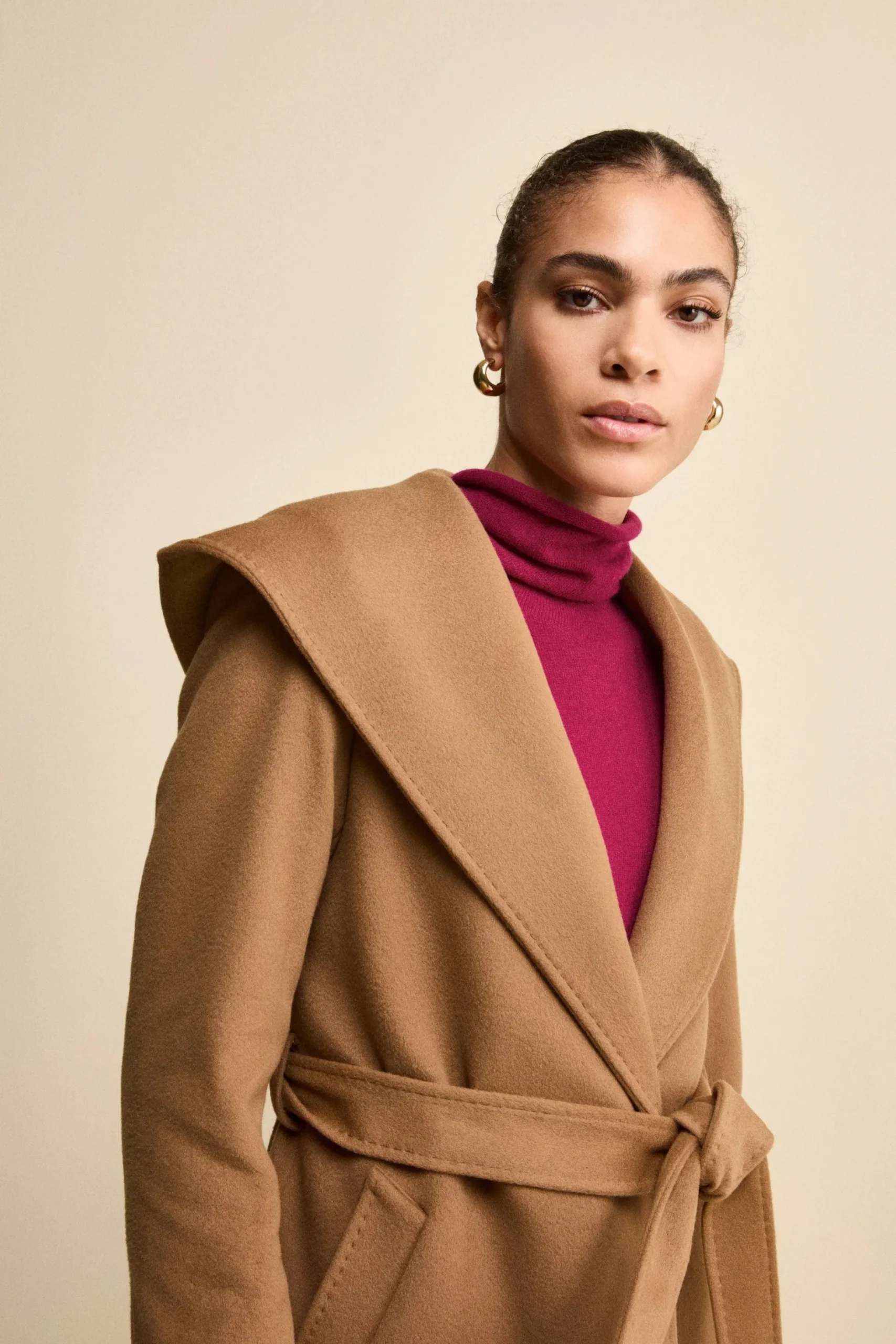 Cappotto Lungo in Lana e Cashmere con Cappuccio - CAMMELLO