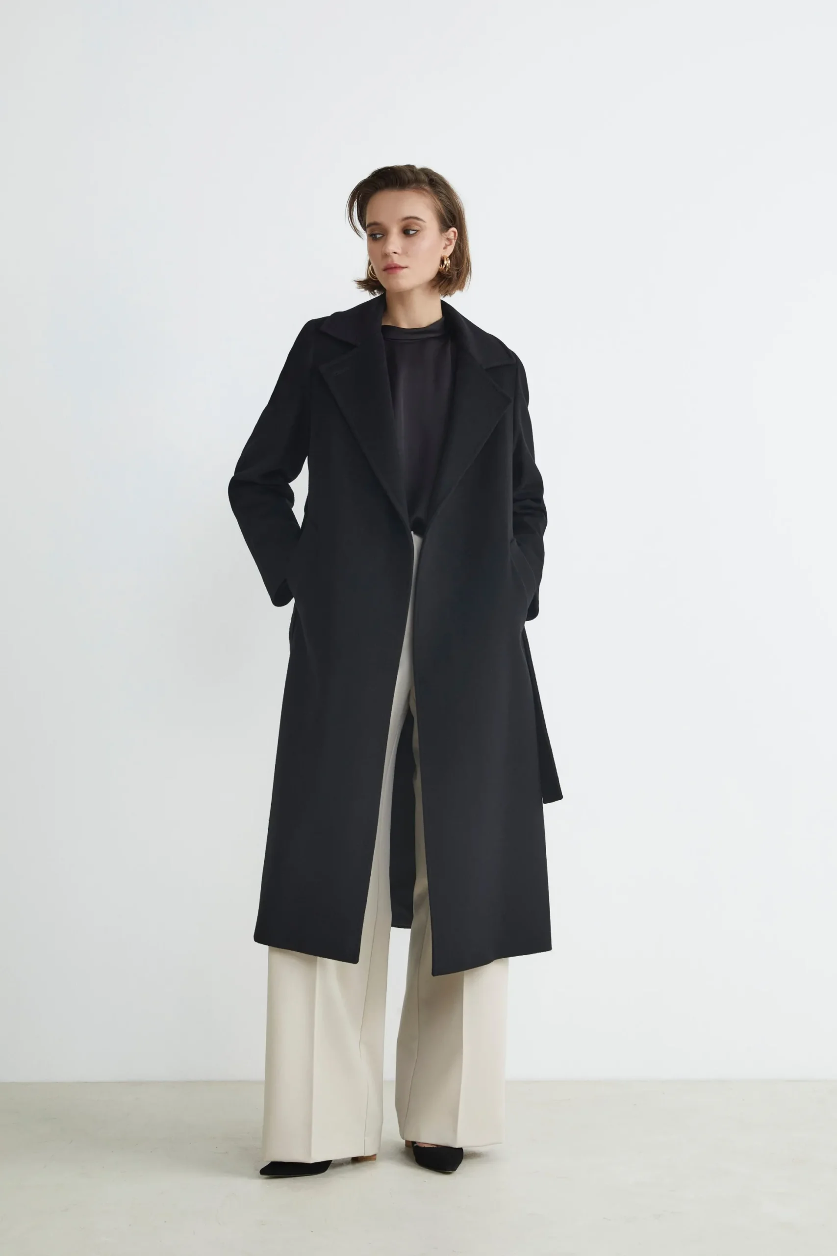 Cappotto lungo in lana e cashmere - NERO