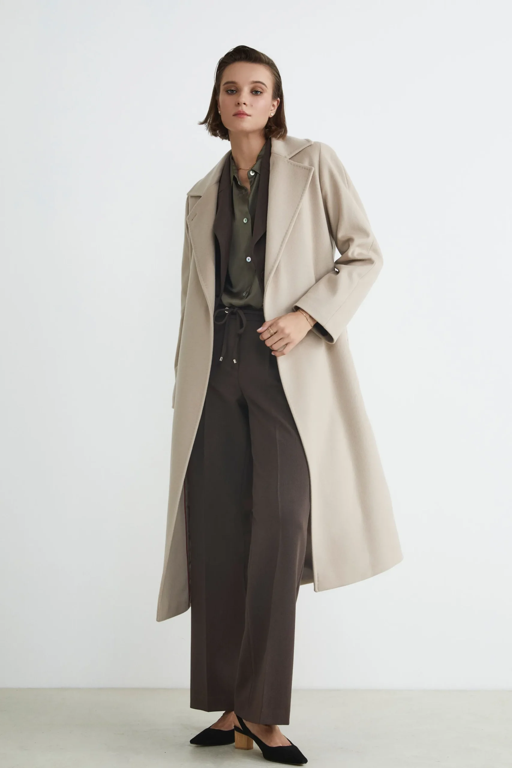 Cappotto lungo in lana e cashmere - GESSO
