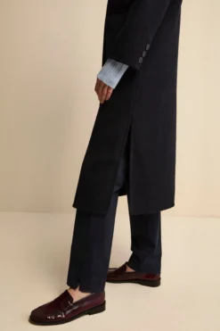Cappotto Lungo in Misto Lana con Pettorina e Cappuccio - BLU