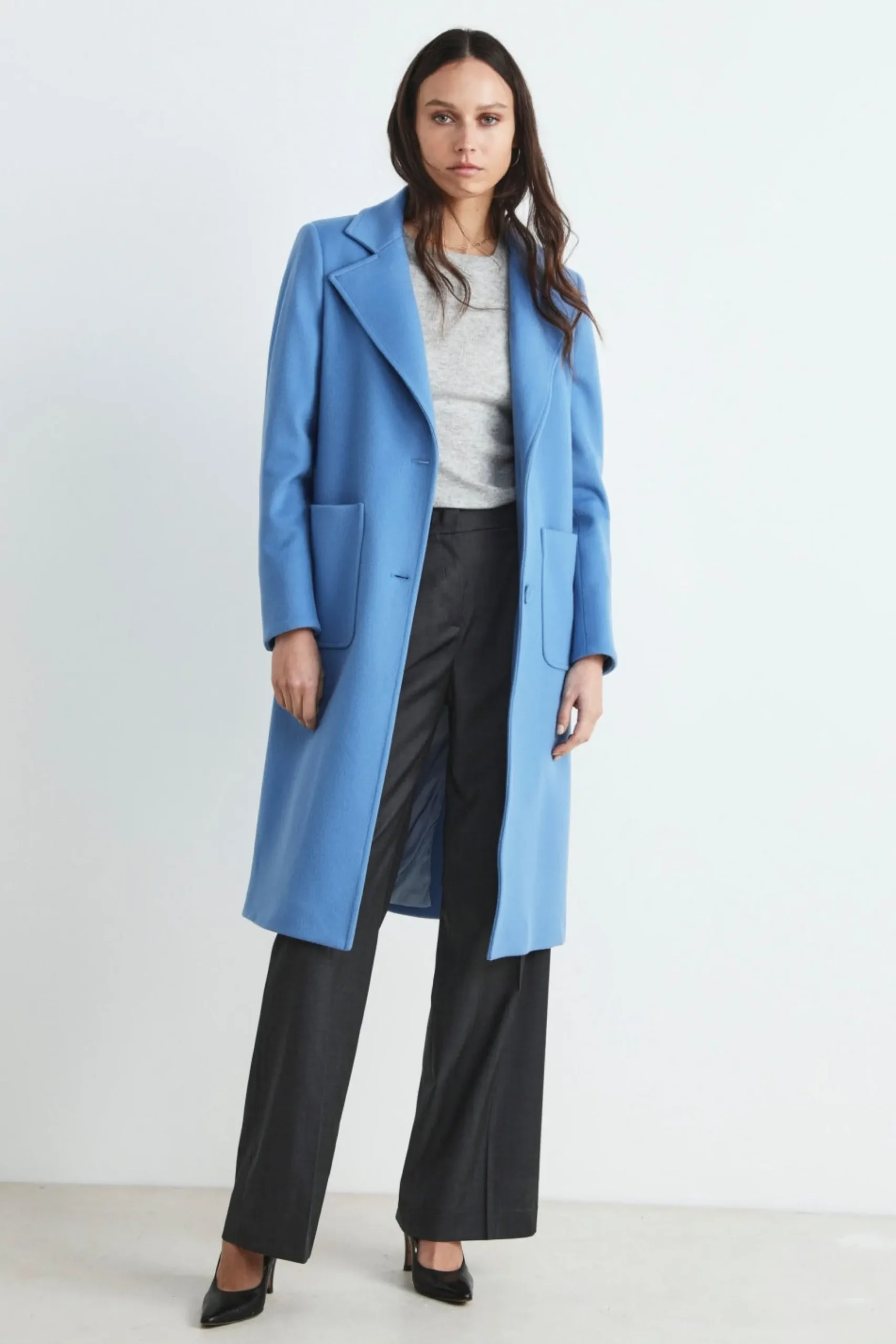 Cappotto midi di lana - AZZURRO